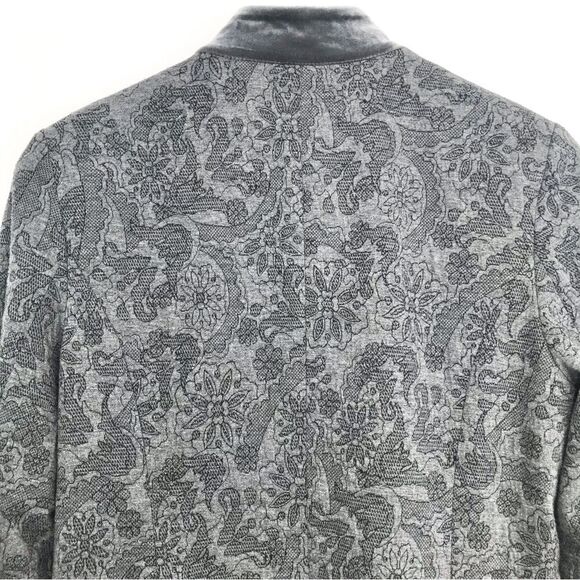 Coldwater Creek Gray Floral Pattern Velvet Trim Long Statement Blazer Jacket - Picture 10 of 16